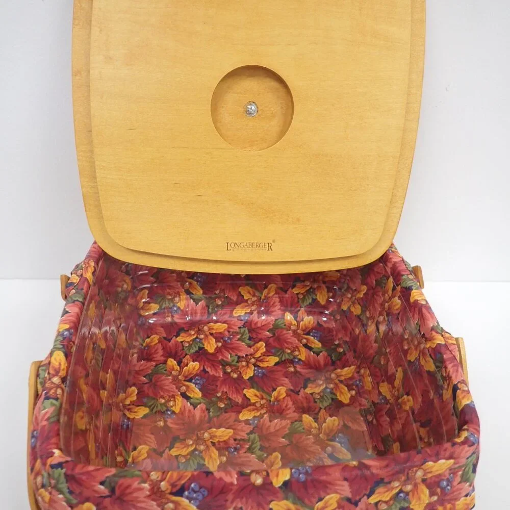 Vintage 1997 Shades of Autumn Longaberger Basket With Lid Red Fall Leaves Square
